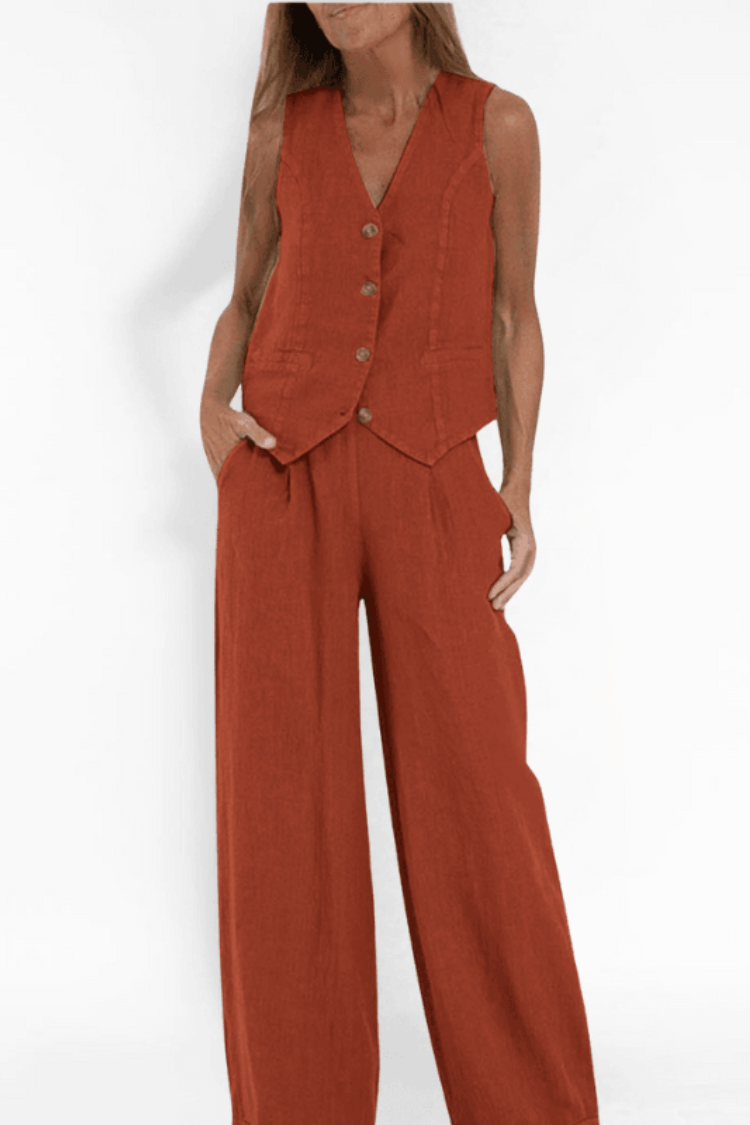 ISABELLA | CONJUNTO BLUSA SIN MANGAS Y PANTALÓN