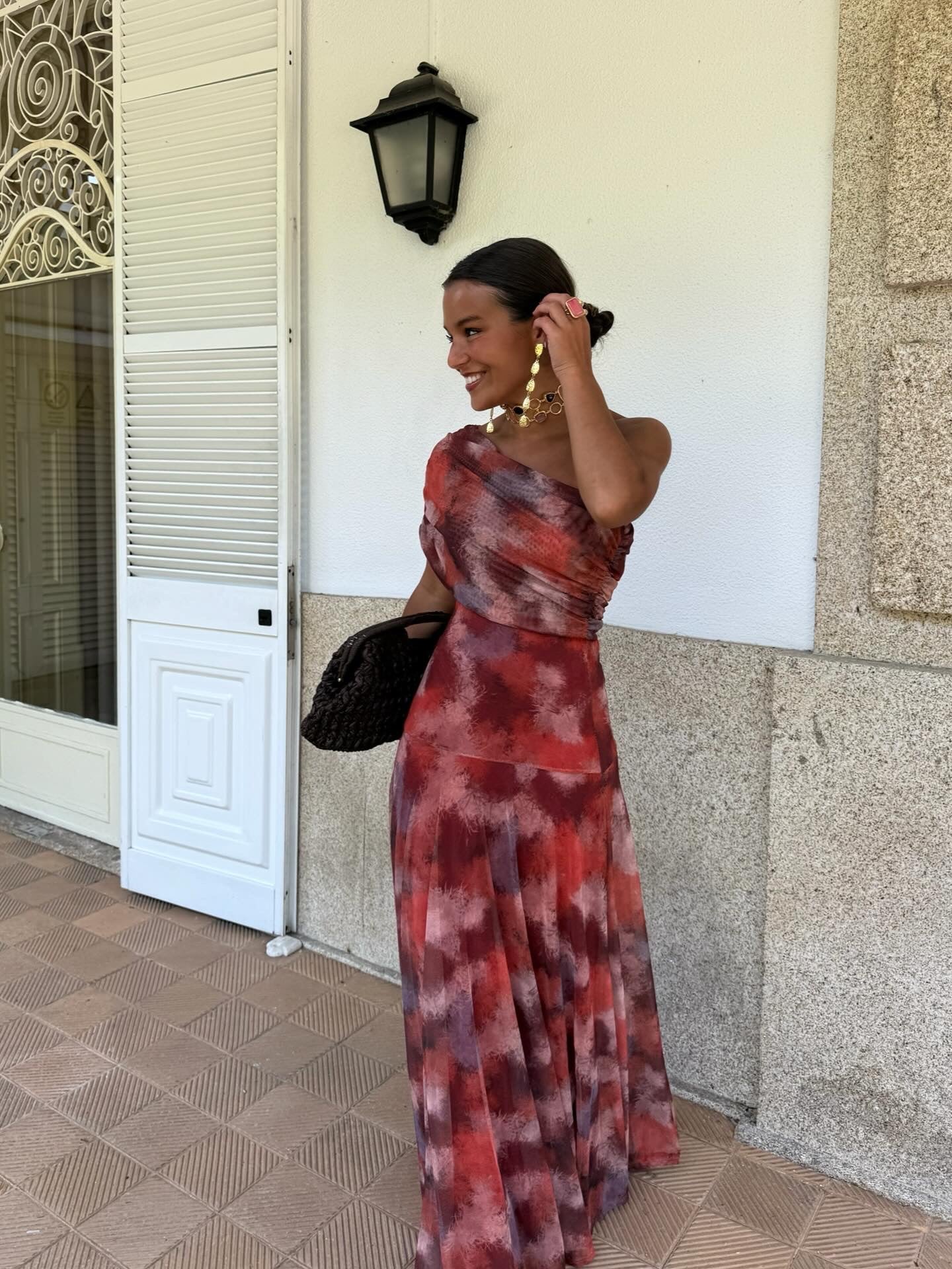 Carlota |Vestido fluido estampado rojo tierra