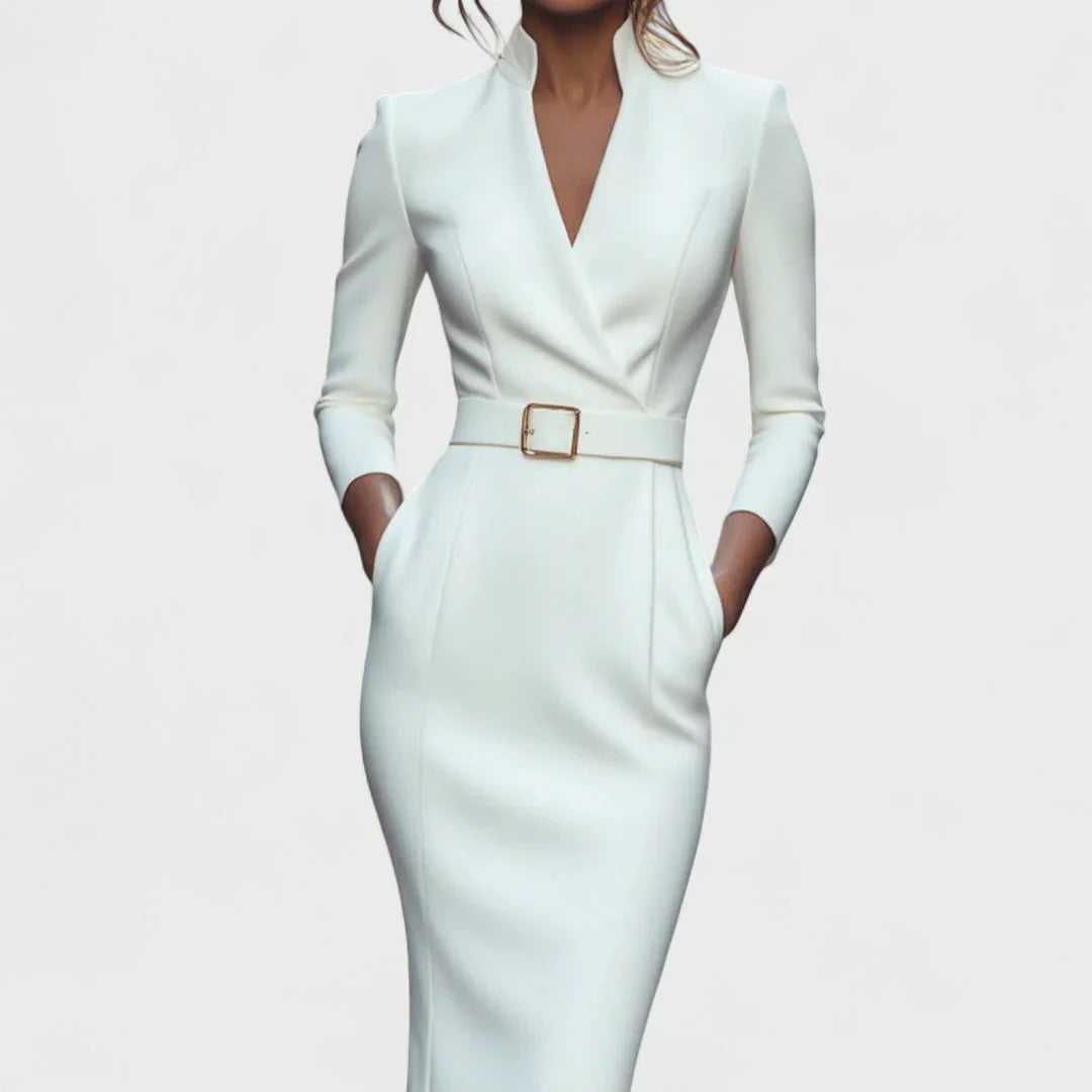 Lisa | Elegante vestido con cinturón y cuello alto