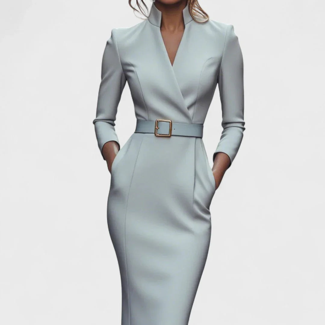 Lisa | Elegante vestido con cinturón y cuello alto