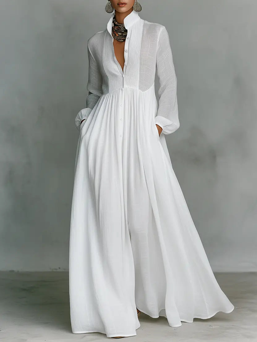 AURORA|VESTIDO MAXI MINIMALISTA CUELLO MAO