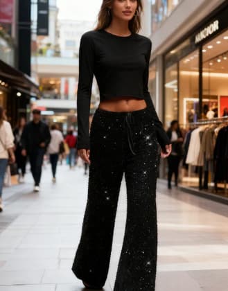 PANTALÓN LENTEJUELAS CINTURA ALTA