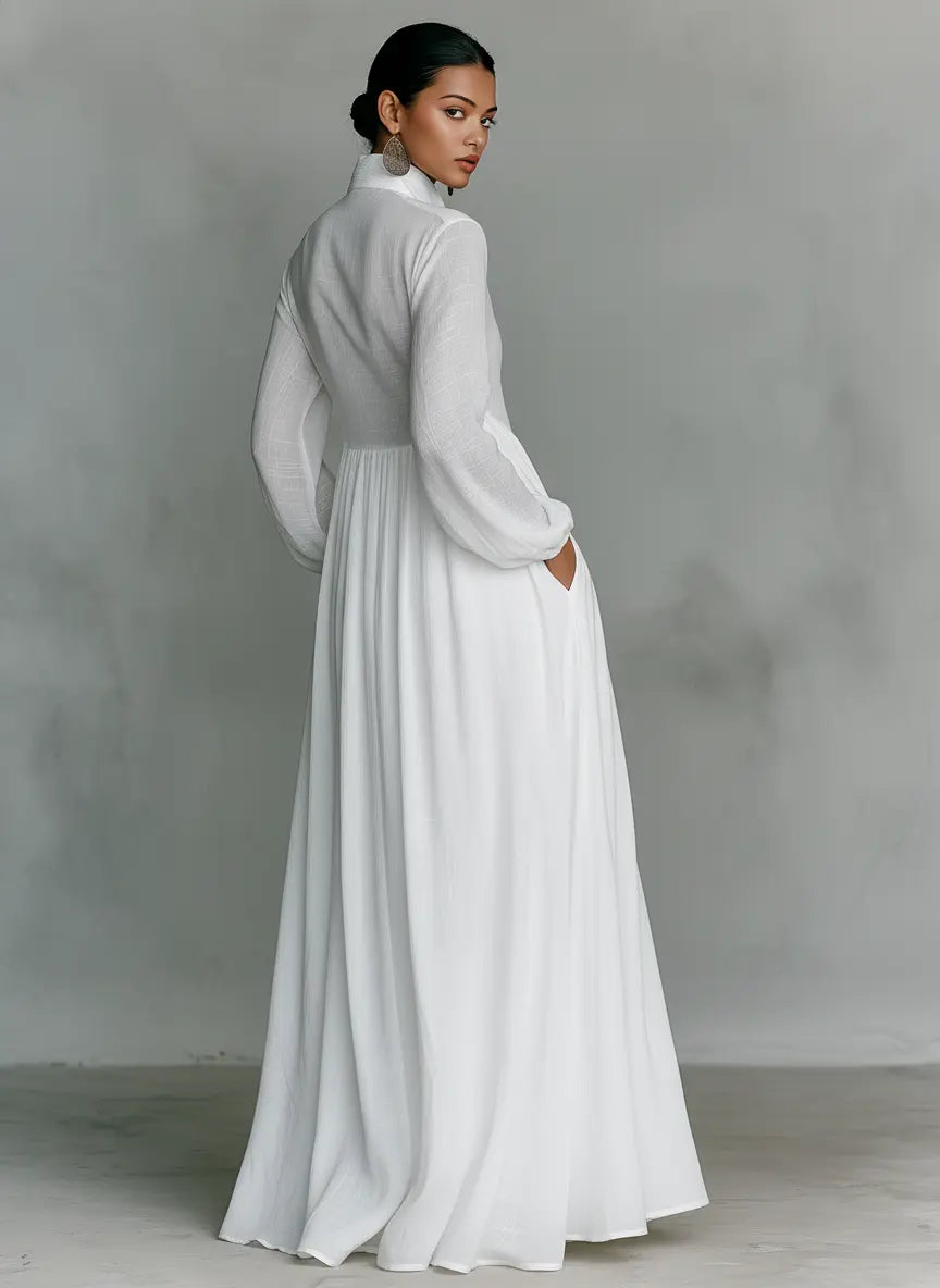 AURORA|VESTIDO MAXI MINIMALISTA CUELLO MAO