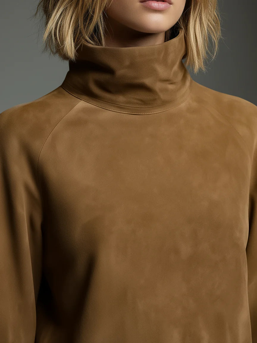 Bela - Minivestido holgado de ante con cuello alto