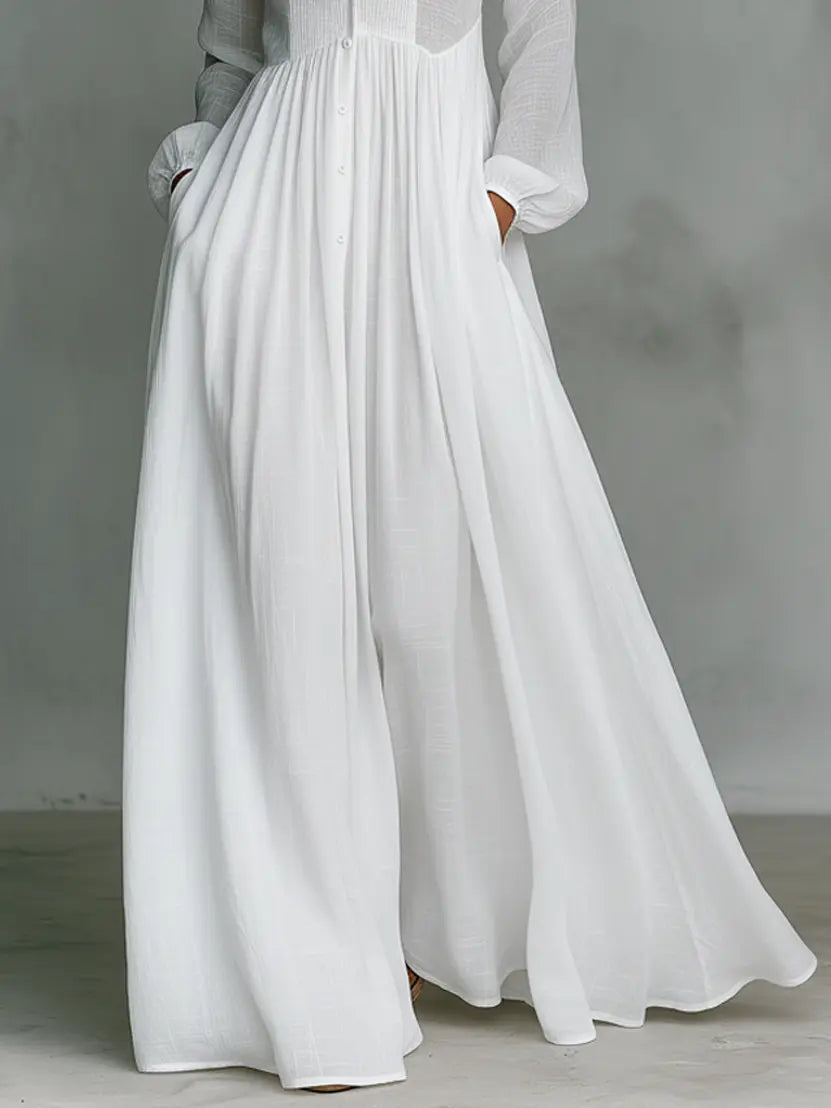 AURORA|VESTIDO MAXI MINIMALISTA CUELLO MAO