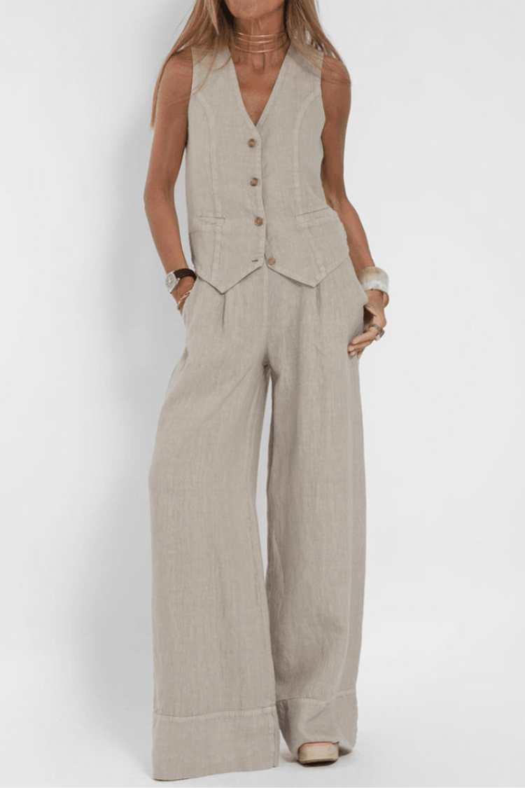 ISABELLA | CONJUNTO BLUSA SIN MANGAS Y PANTALÓN