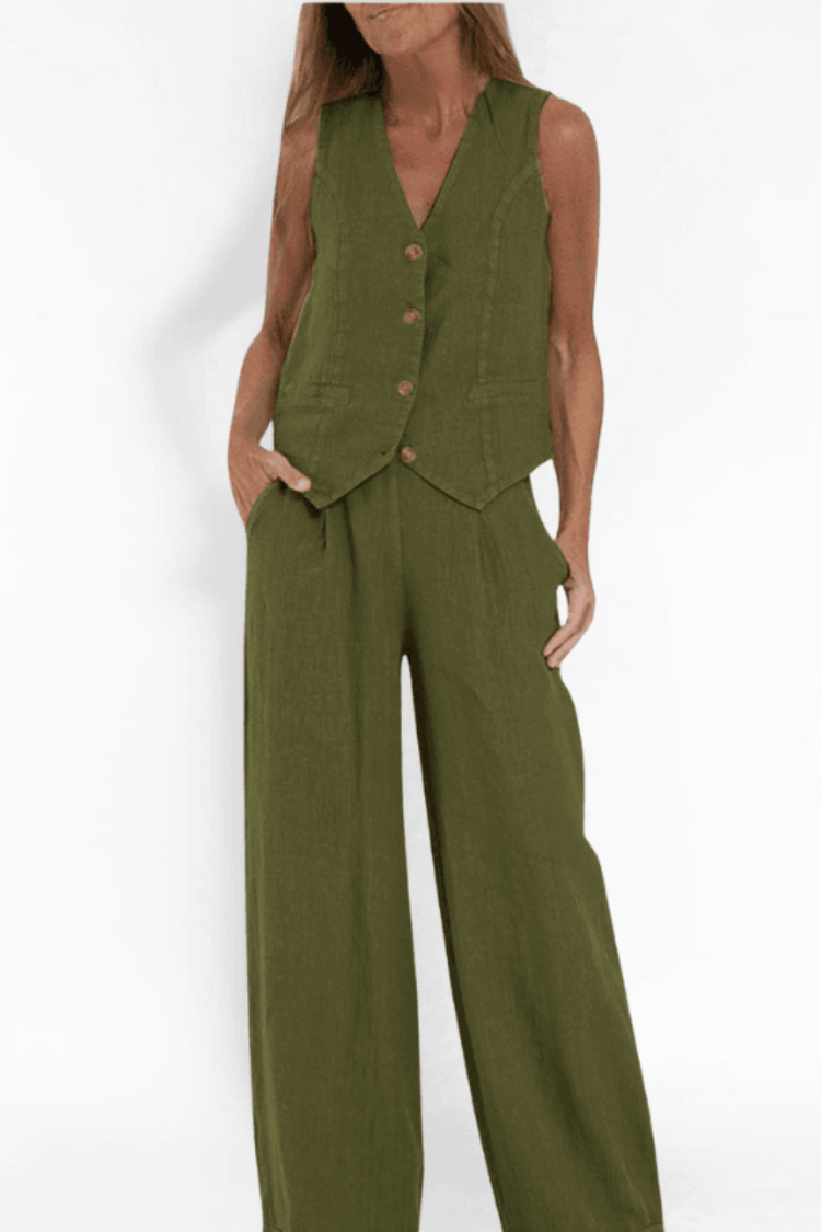 ISABELLA | CONJUNTO BLUSA SIN MANGAS Y PANTALÓN